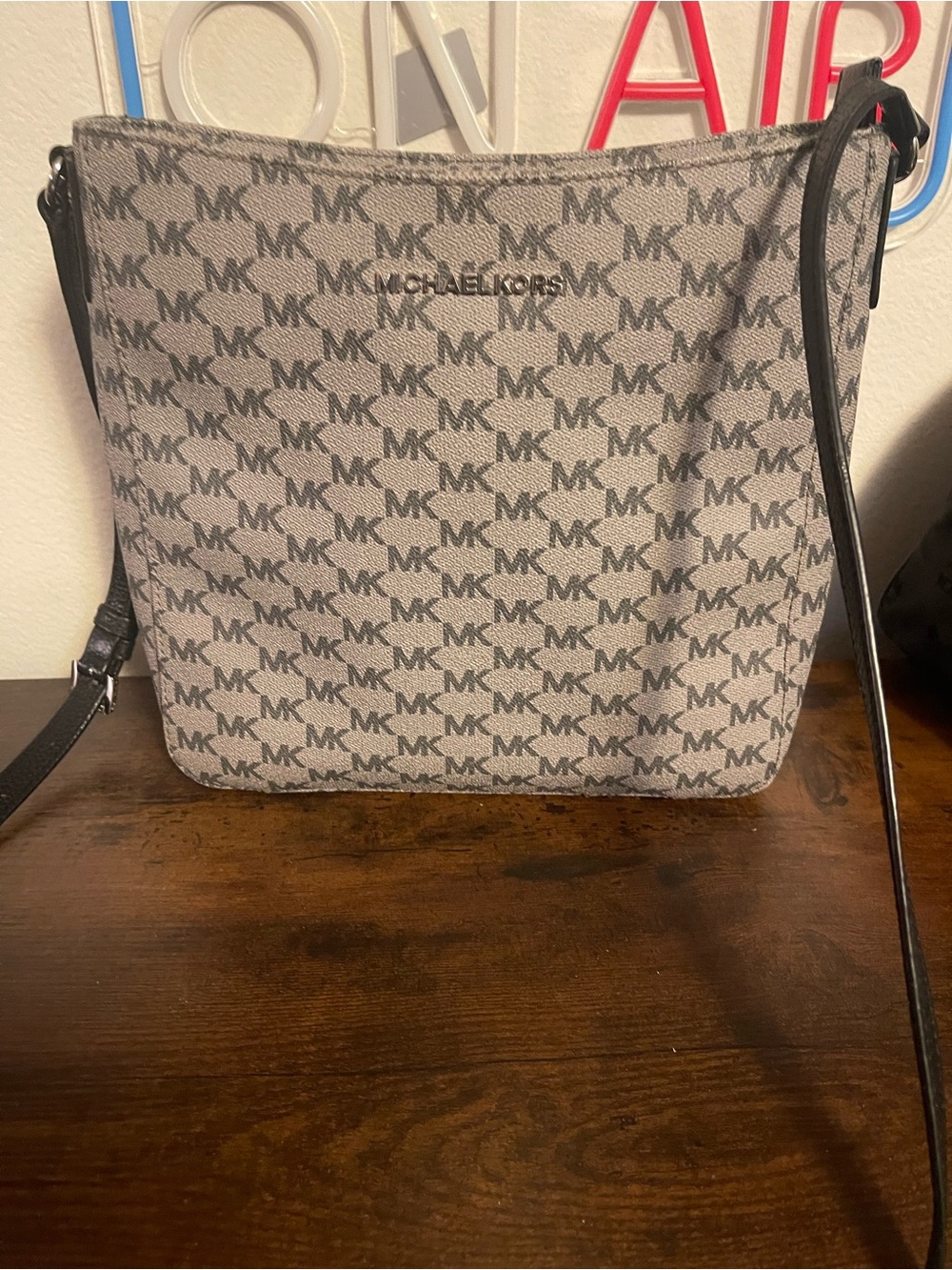 Michael Kors Grey Coated Canvas Crossbody Bag